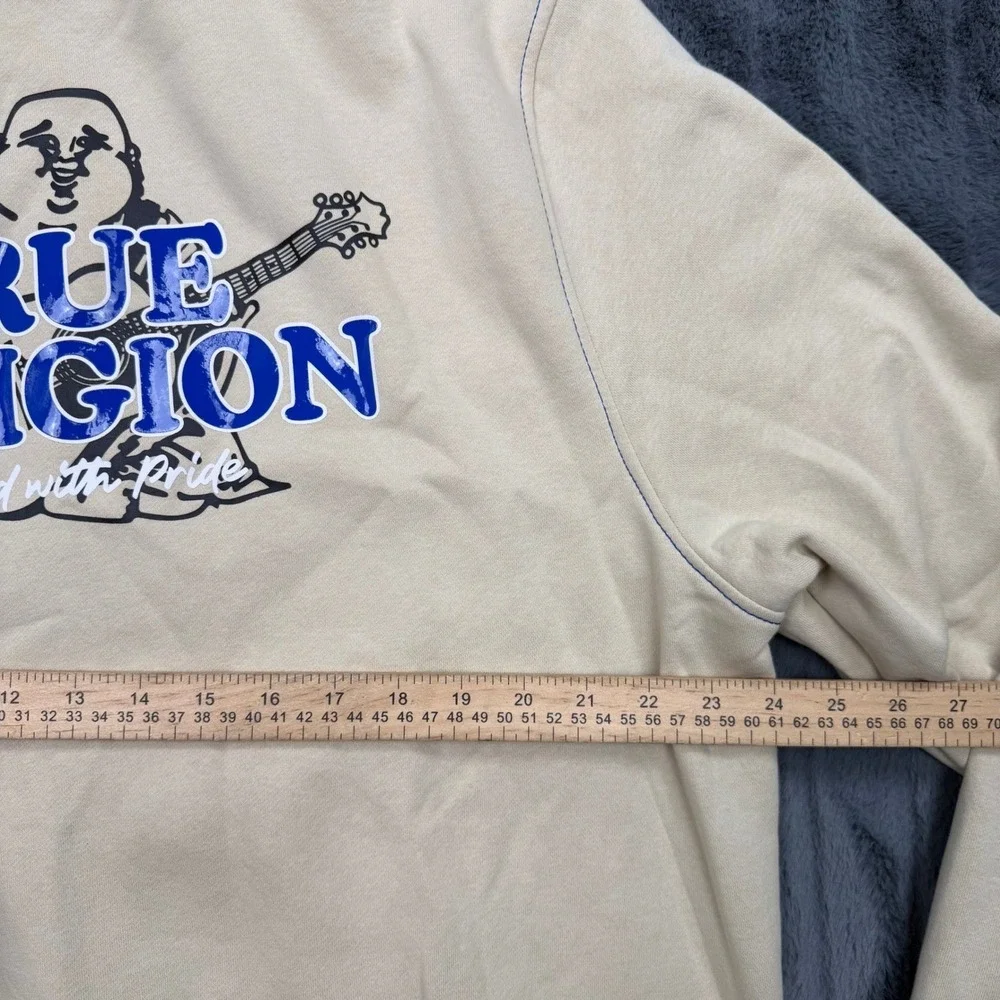 True Religion Mens Contrast TR Zip Hoodie Fog Beige Blue Buddha Logo 701400 XL